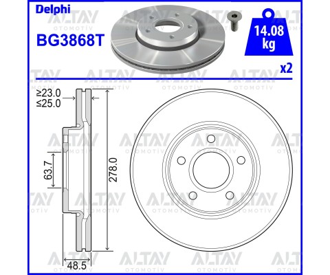 FREN DİSKİ FOCUS II 04-11 / FOCUS III 11-15 / KUGA 08-13 / C-MAX I 03-07 / ÖN HAVALI 278-5 (SET)